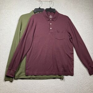 Lands' End Polo Shirts Mens Med Bundle of 2 Green Maroon Long Sleeve Tops FLAW‎